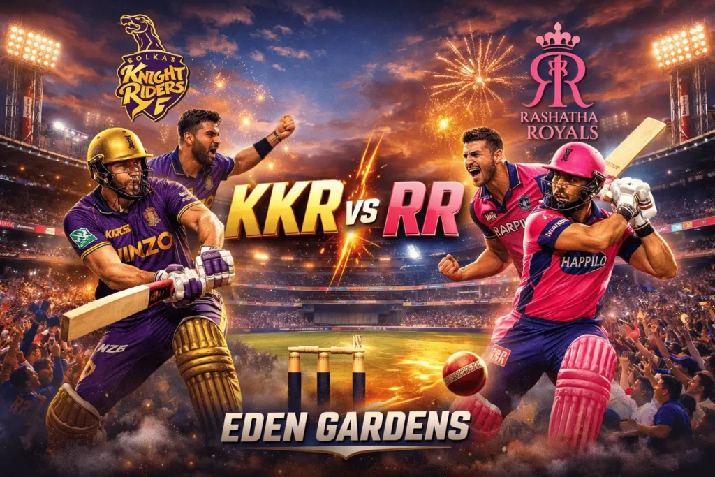 KKR vs RR Aaj Ka Match Pitch Report IPL 2026 Eden Gardens Banner